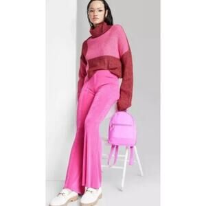 Wild Fable  Mid Rise Slinky Knit Flare Pants Pink Women's XS